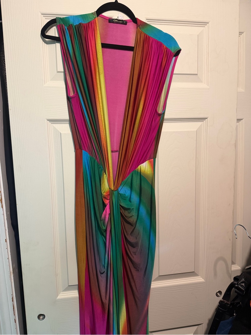Candie's Multicolor Twist-Front Maxi Dress in Pink/Teal